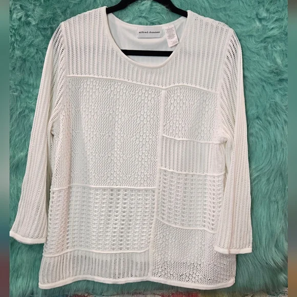 Alfred Dunner White Long Sleeve Cable Knit Sweater Size L - Picture 3 of 11